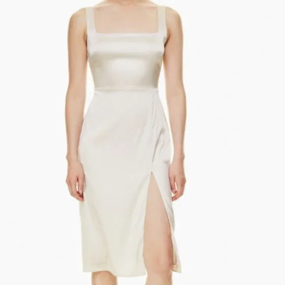 Aritzia | Dresses | Babaton 9s Slit Dress Satin Pearl Size 2